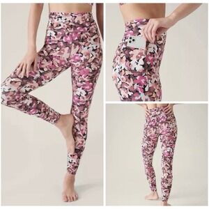 Athleta "Transcend Stash Tight" Leggings Women's XSmall Pink Floral Stretch Yoga